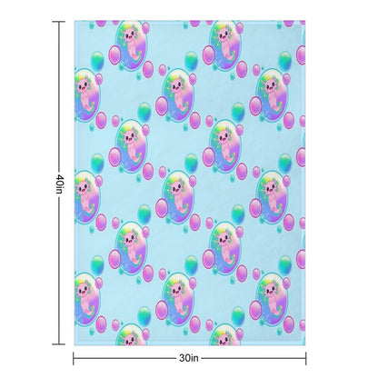 Kawaii Axolotl with Bubbles Throw Blanket