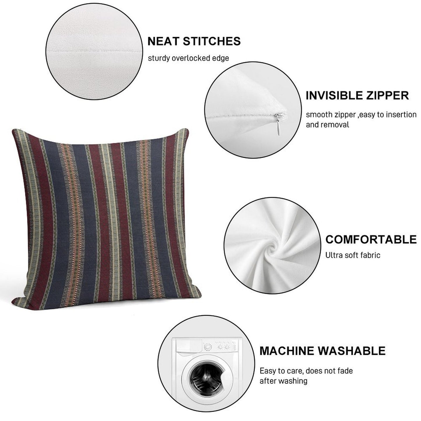 Navy Stripe Burgundy And Dark Blue Country Tapestry Soft Gift Ready Throw Pillow