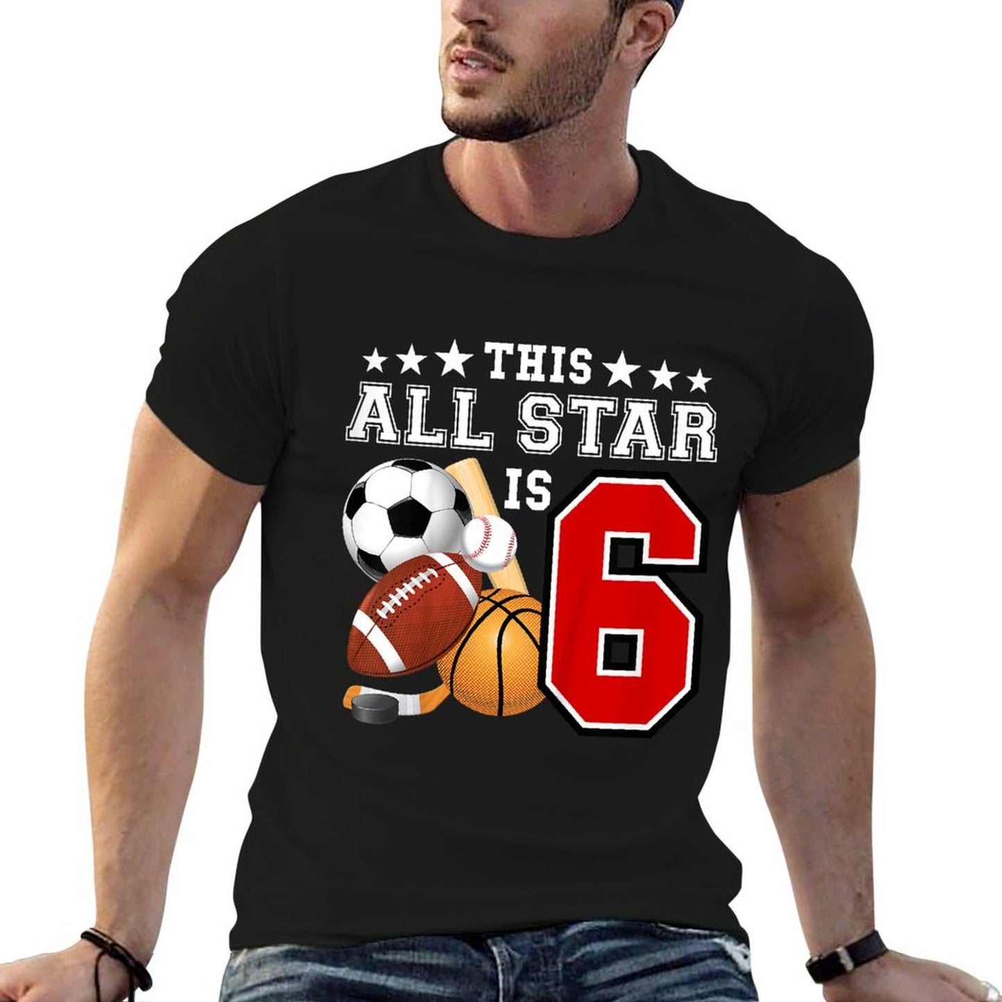 6 Year Old Sports Star Birthday Party All Sport 6th Gift T-Shirt