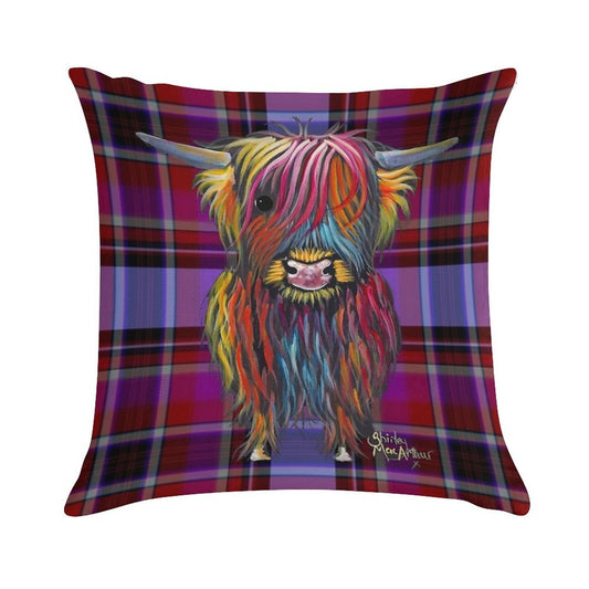 SCoTTiSH HiGHLaND CoW ' TaRTaN BRaVe ONe ' by SHiRLeY MacARTHuR Soft Ultra-Soft Texture Throw Pillow