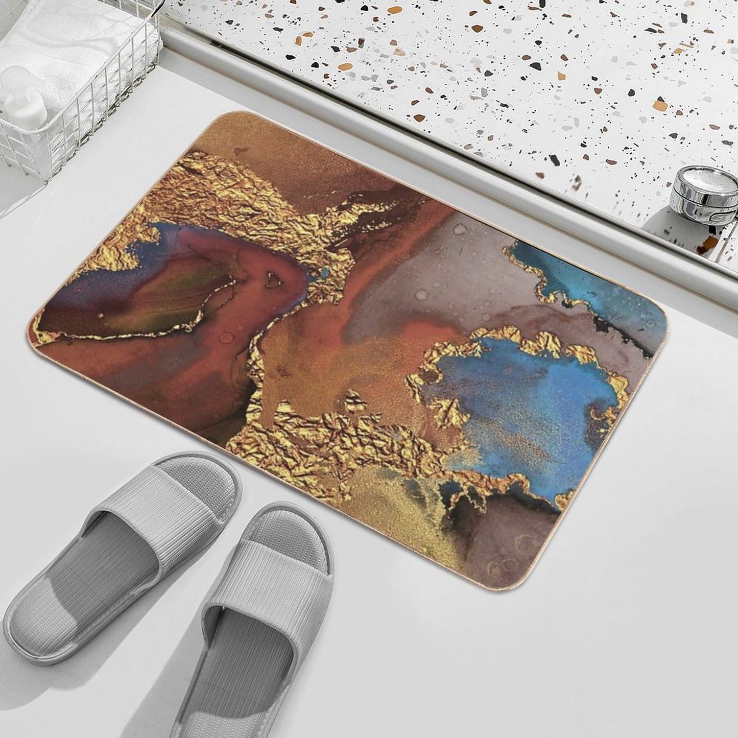Stylish Girly Trend Autumn Ink Faux Marble Texture Bath Mat