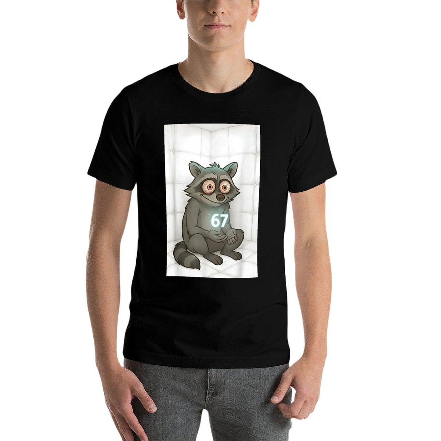 67 Funny Meme Raccoon Brainrot 6 7  Slim-fit Cut T-Shirt