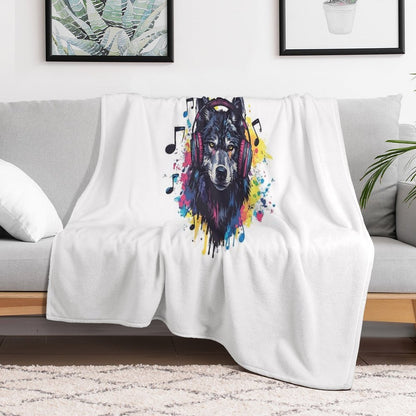 Wolf with Headphones - Cool Music Lover Design Throw Blanket