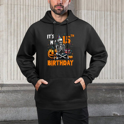 Skeleton 15th Birthday Halloween Party Kids 15 Years Gift Colorfast Hoodie
