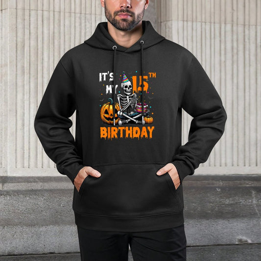 Skeleton 15th Birthday Halloween Party Kids 15 Years Gift Colorfast Hoodie