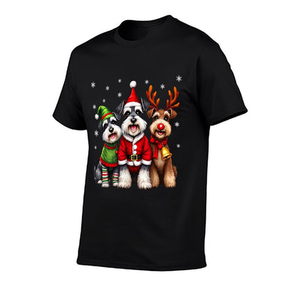 Miniature Schnauzer Christmas Dogs Funny Santa Reindeer Elf  Easy-care T-Shirt