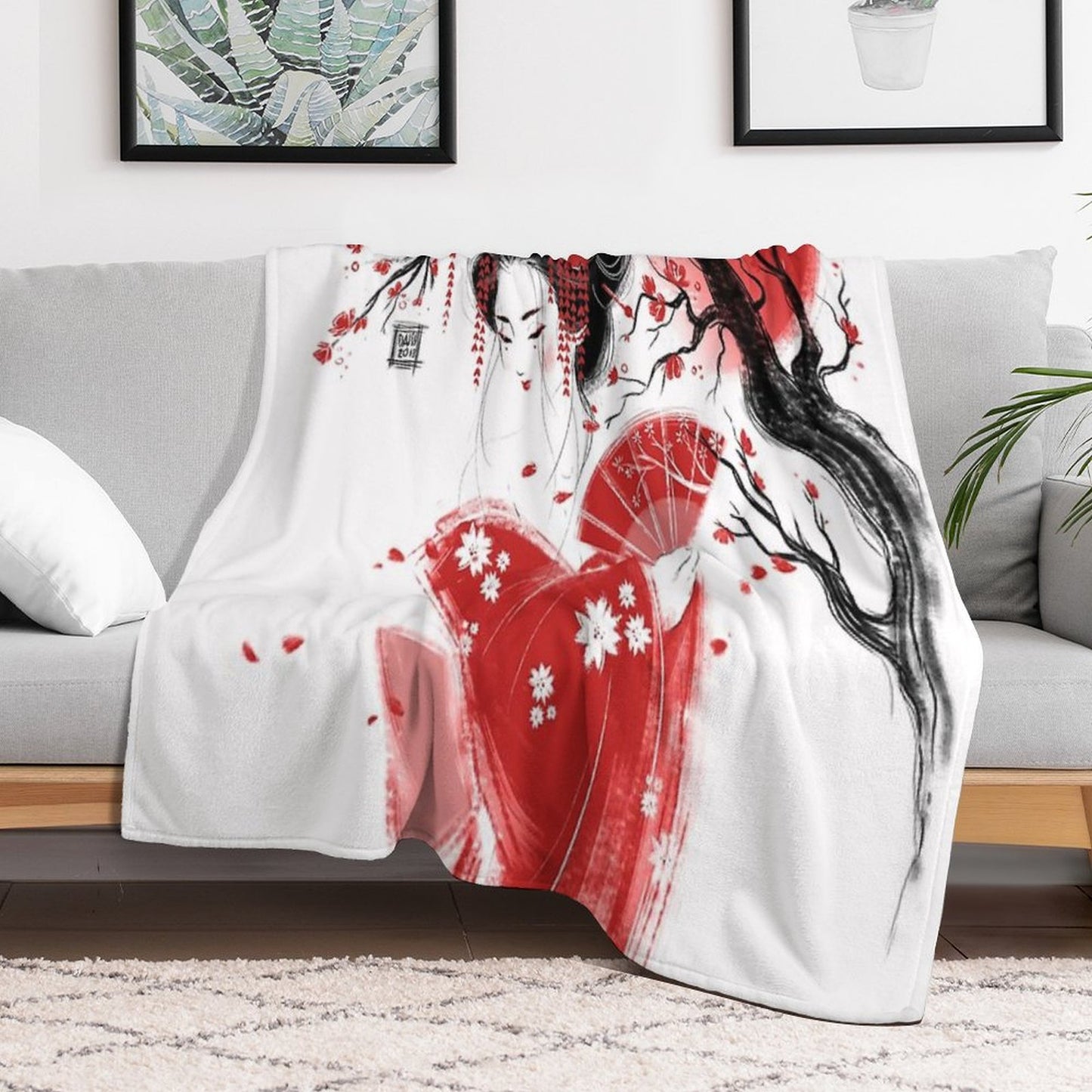 Red Geisha Throw Blanket