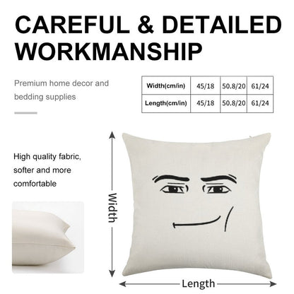 Man Face Linen Throw Pillow Cover