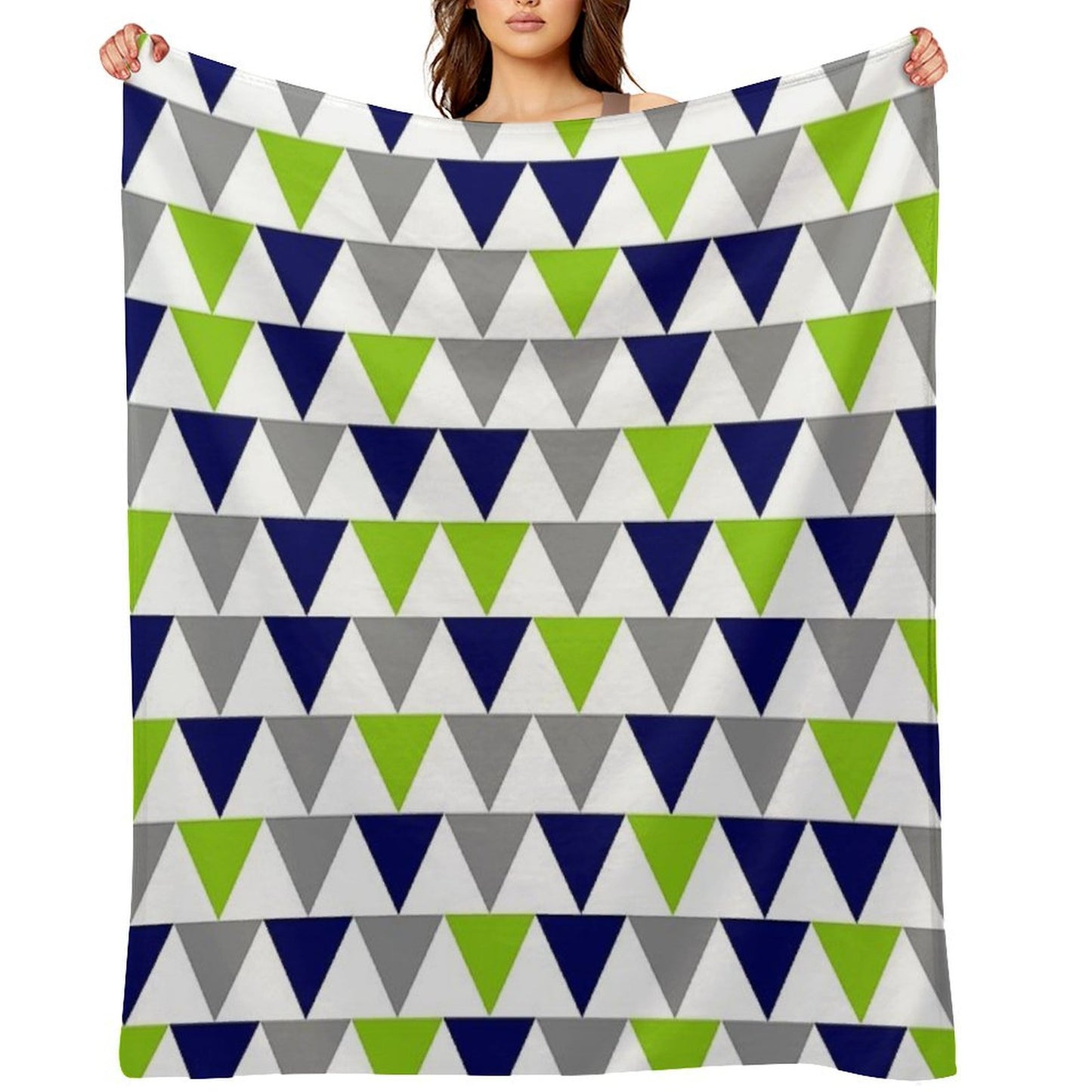 Arrows Lime Green,  Bright Navy Blue, Grey, And White Geometric Pattern Throw Blanket