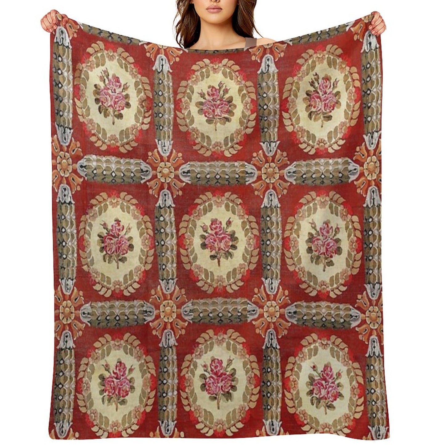 Aubusson 19th Century French Rug Print Throw Blanket