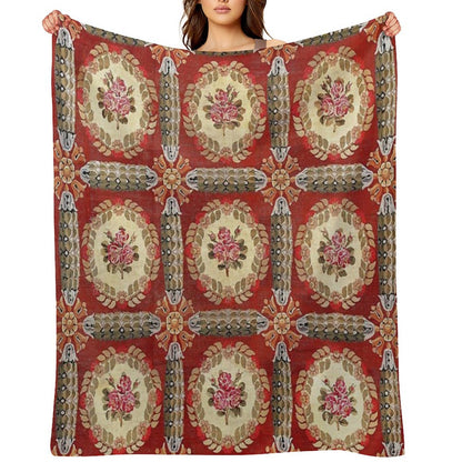 Aubusson 19th Century French Rug Print Throw Blanket