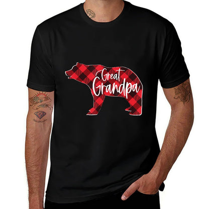 Mens Red Buffalo Plaid Great Grandpa Bear Matching Family Xmas  Fade-proof Color T-Shirt