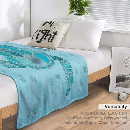 Glamour Aqua Turquoise Turtle Underwater Scenery Throw Blanket