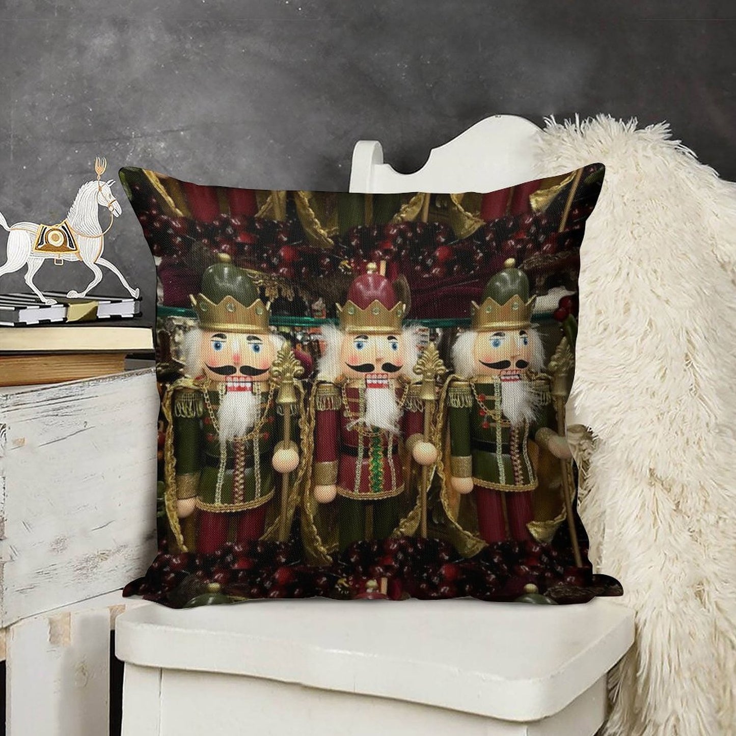Christmas Nutcracker Trio Linen Throw Pillow Cover