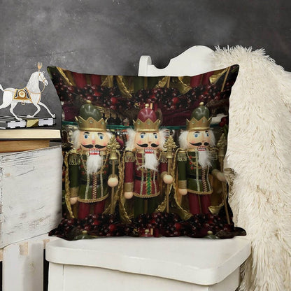 Christmas Nutcracker Trio Linen Throw Pillow Cover