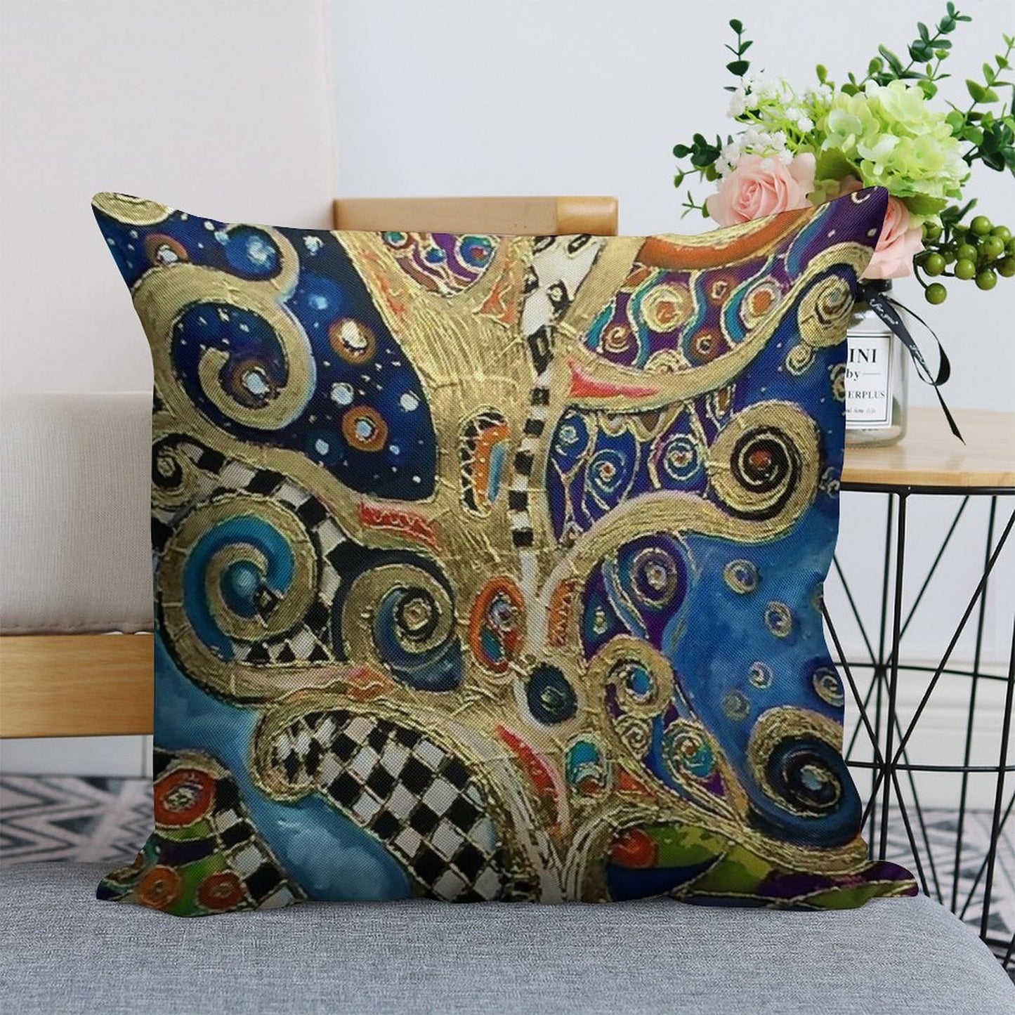 The Changing Seasons of Klimt Linen Throw Pillow Cover