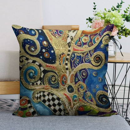 The Changing Seasons of Klimt Linen Throw Pillow Cover