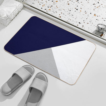 Tricolor Navy Blue Silver Gray And White Bath Mat