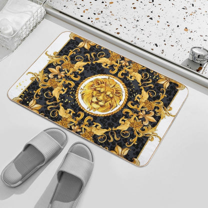 Golden Lion And Damask Ornament Bath Mat