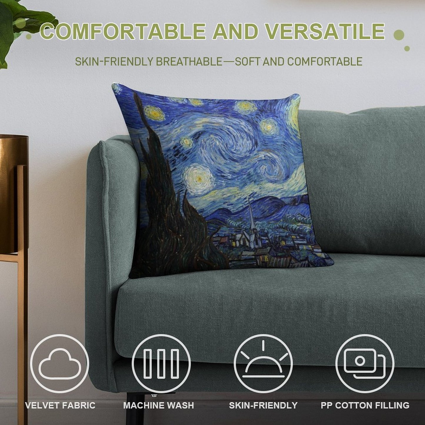 Starry Night - Vincent Van Gogh Soft Luxury Feel Throw Pillow