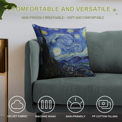 Starry Night - Vincent Van Gogh Soft Luxury Feel Throw Pillow