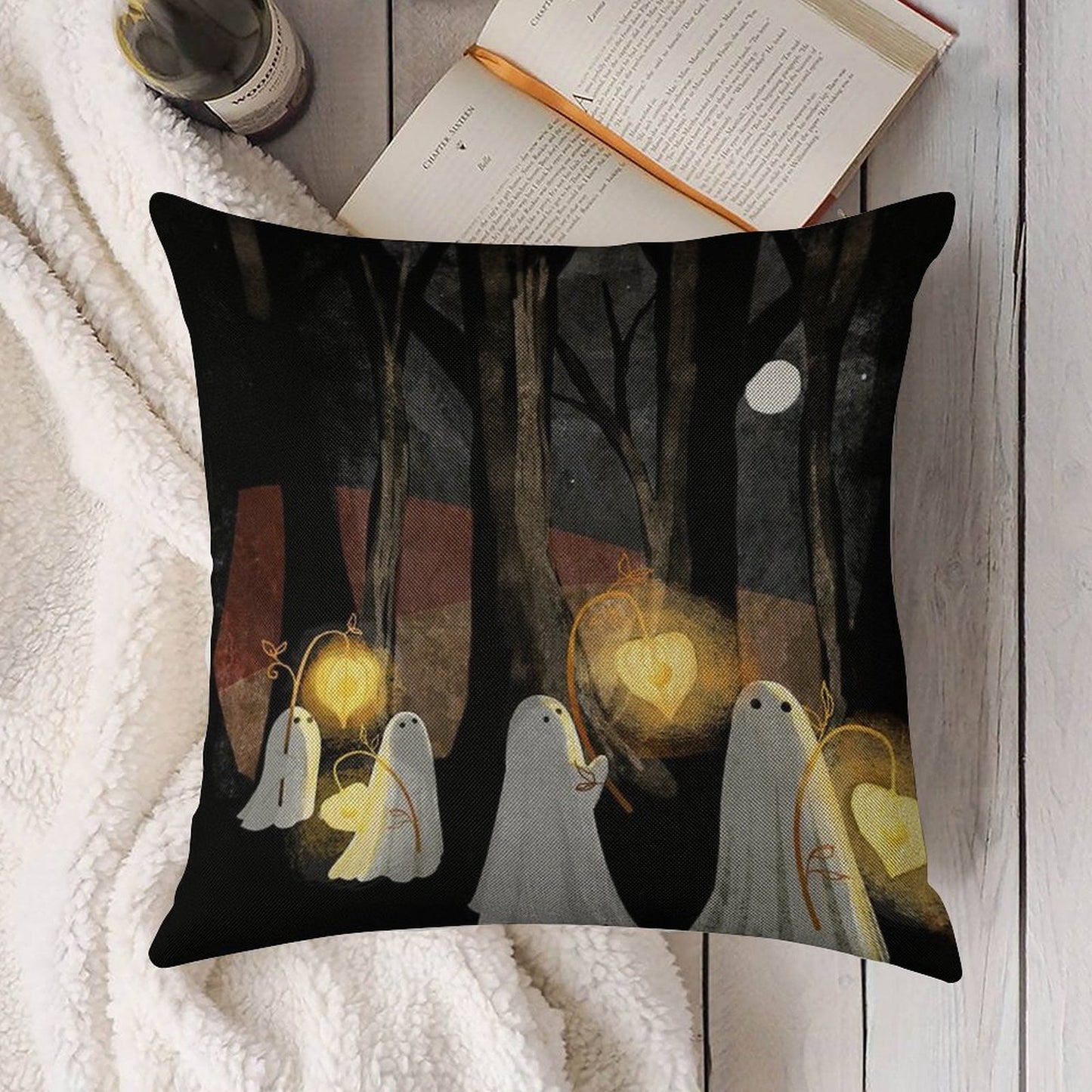 Ghost Parade Linen Throw Pillow Cover