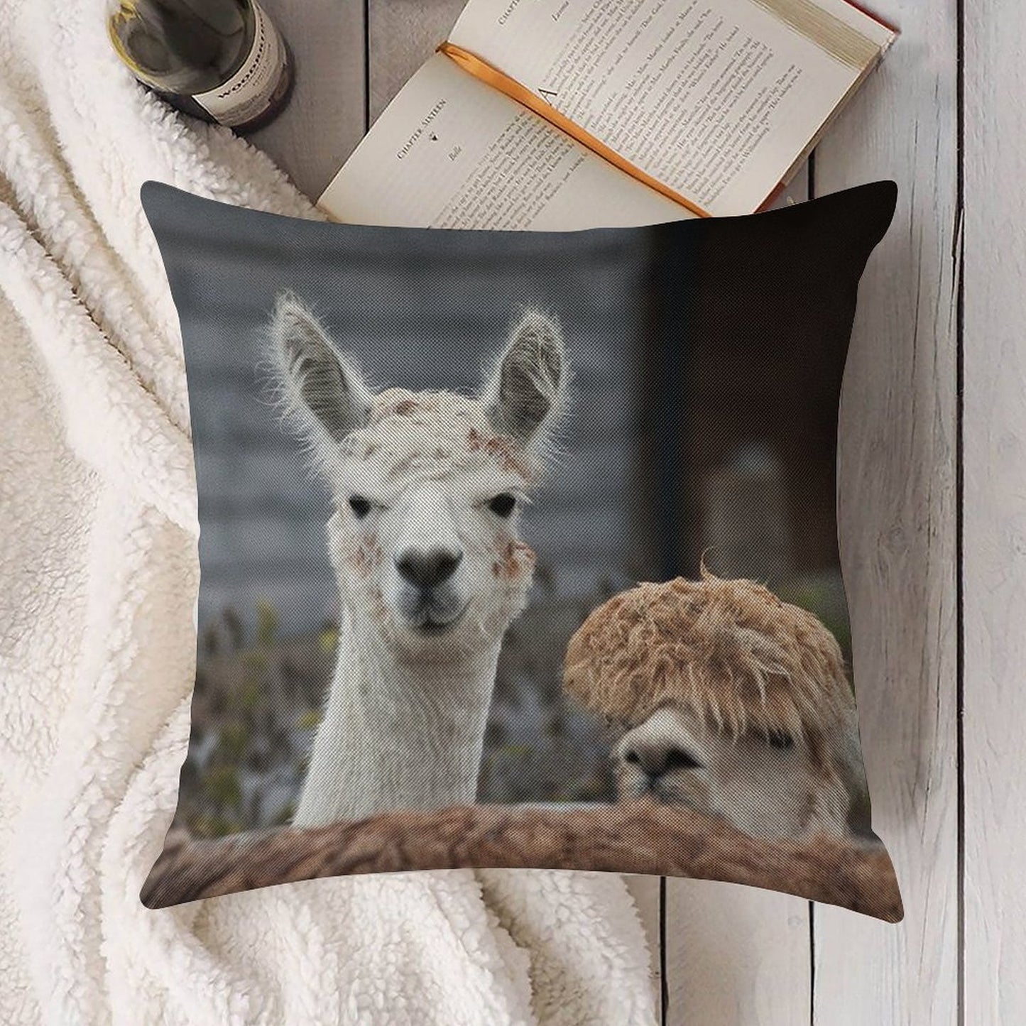 Curious Alpacas Cute Animals Linen Throw Pillow Cover