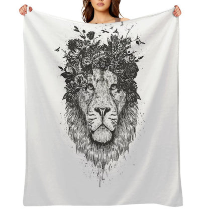 Floral Lion (bw) Throw Blanket