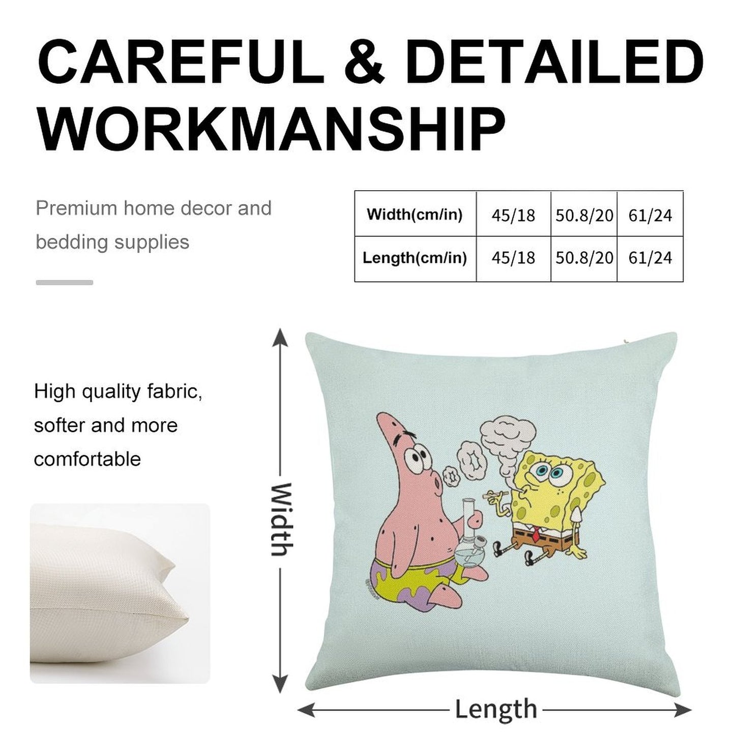 Spongebob And Patrick Smoking Weed Cannabis Cartoon Art Linen Throw Pillow Cover