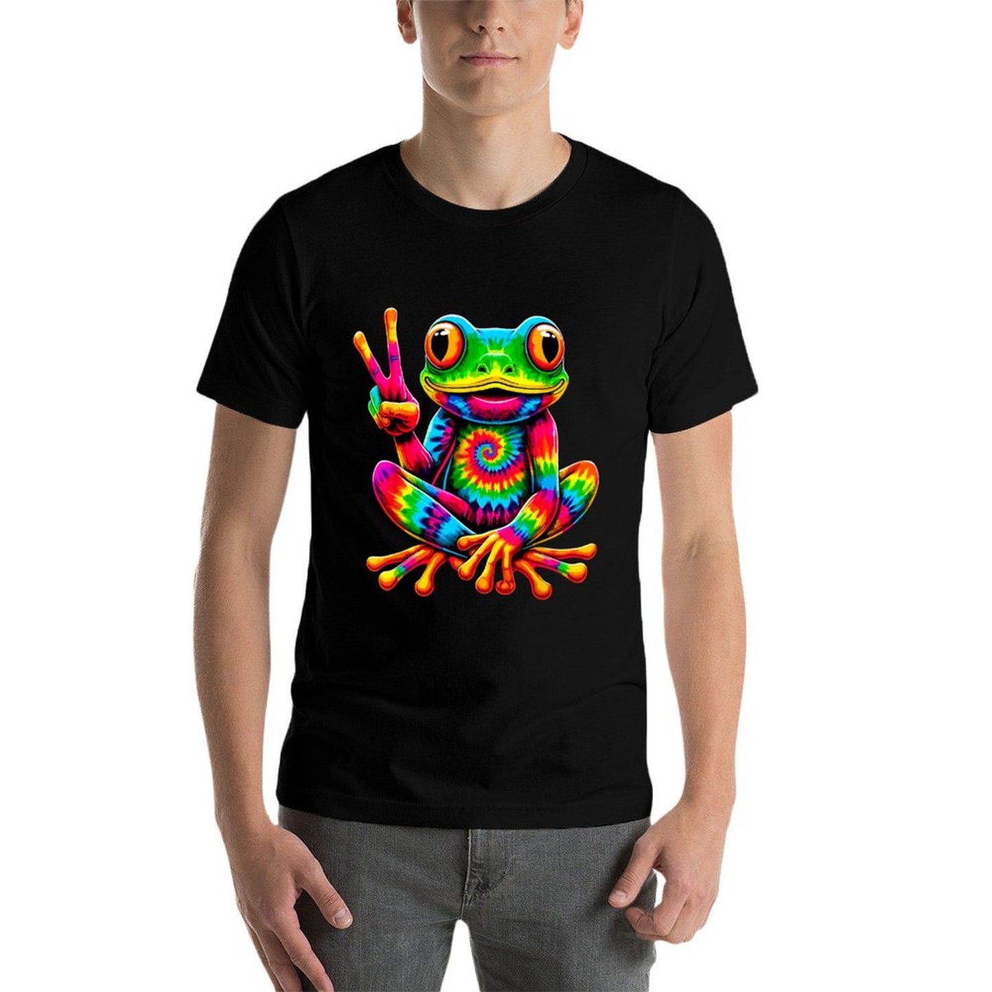 Tie-Dye Frog Peace Sign Hippie  Slim-fit Cut T-Shirt