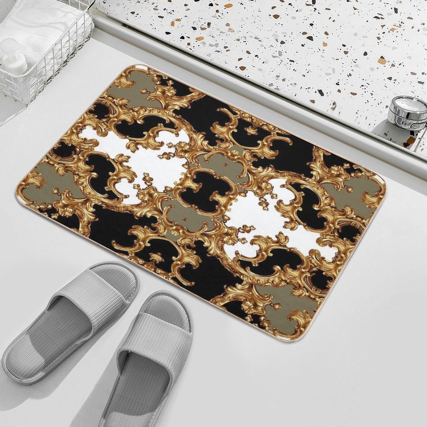 Golden Ornamental Baroque Symmetrical Bath Mat