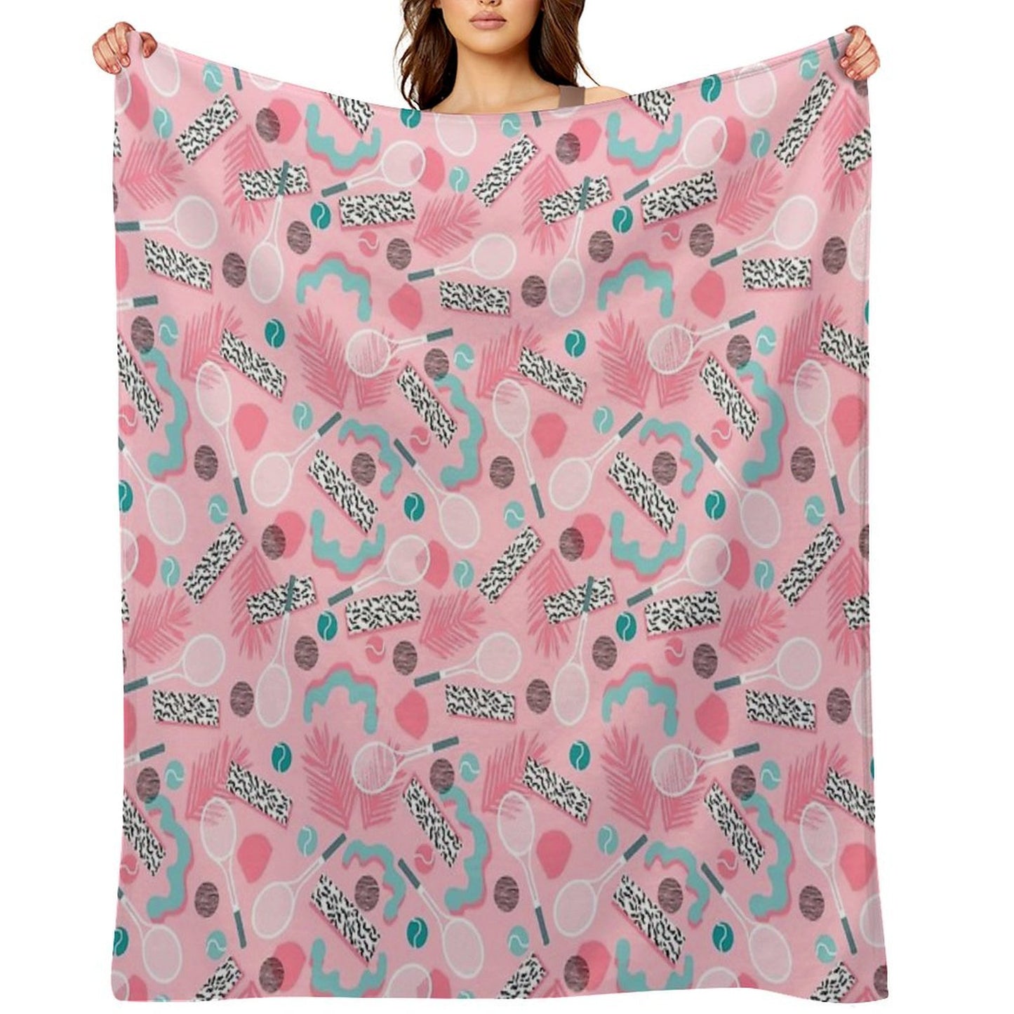 Playa' - Tennis Sports Full Court Action Hipster Abstract Minimal Retro Memphis Squiggle Pattern Throw Blanket