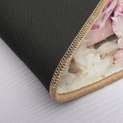 Peonies on White Bath Mat
