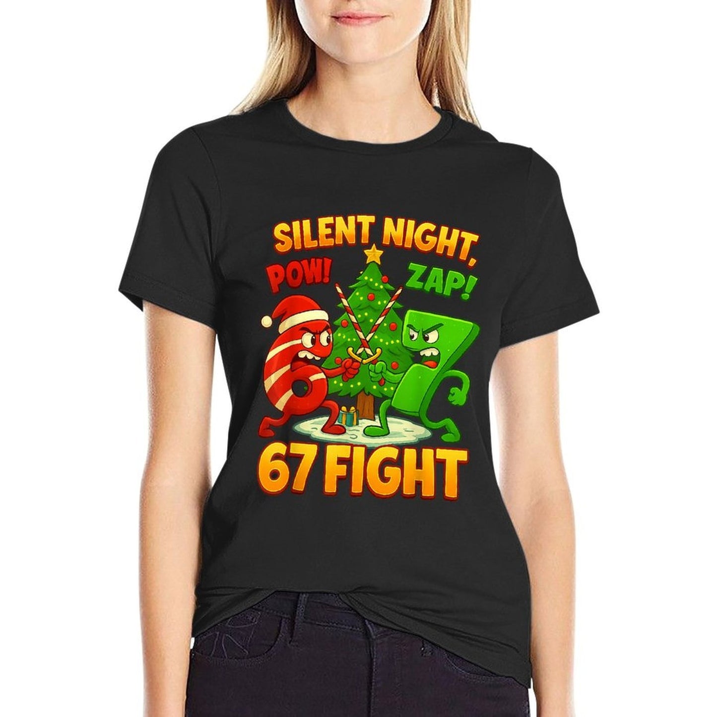 Silent Night 67 Fight Funny Christmas Six Seven  Relaxed-fit T-Shirt