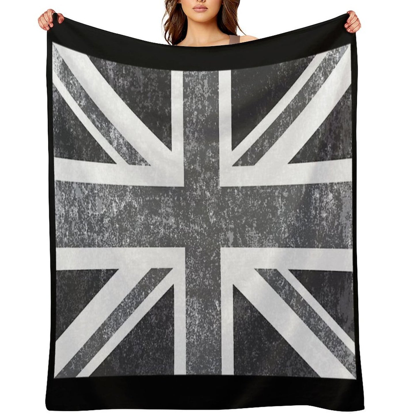 Union Jack Vintage Grayscale - United Kingdom Flag Throw Blanket