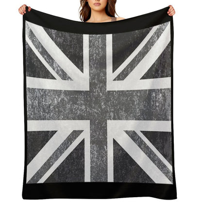 Union Jack Vintage Grayscale - United Kingdom Flag Throw Blanket