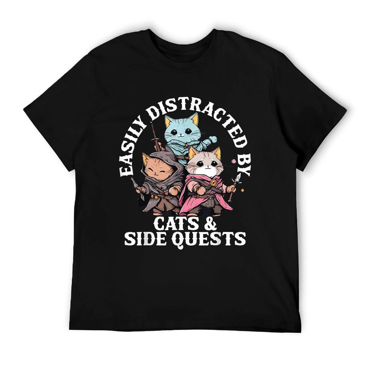 Cats Side Quest Distracted Tabletop Funny Men Women Kids Dad T-Shirt