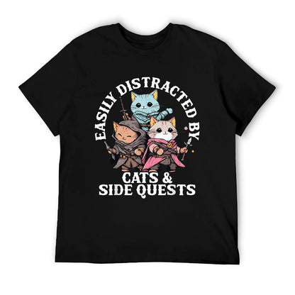 Cats Side Quest Distracted Tabletop Funny Men Women Kids Dad T-Shirt