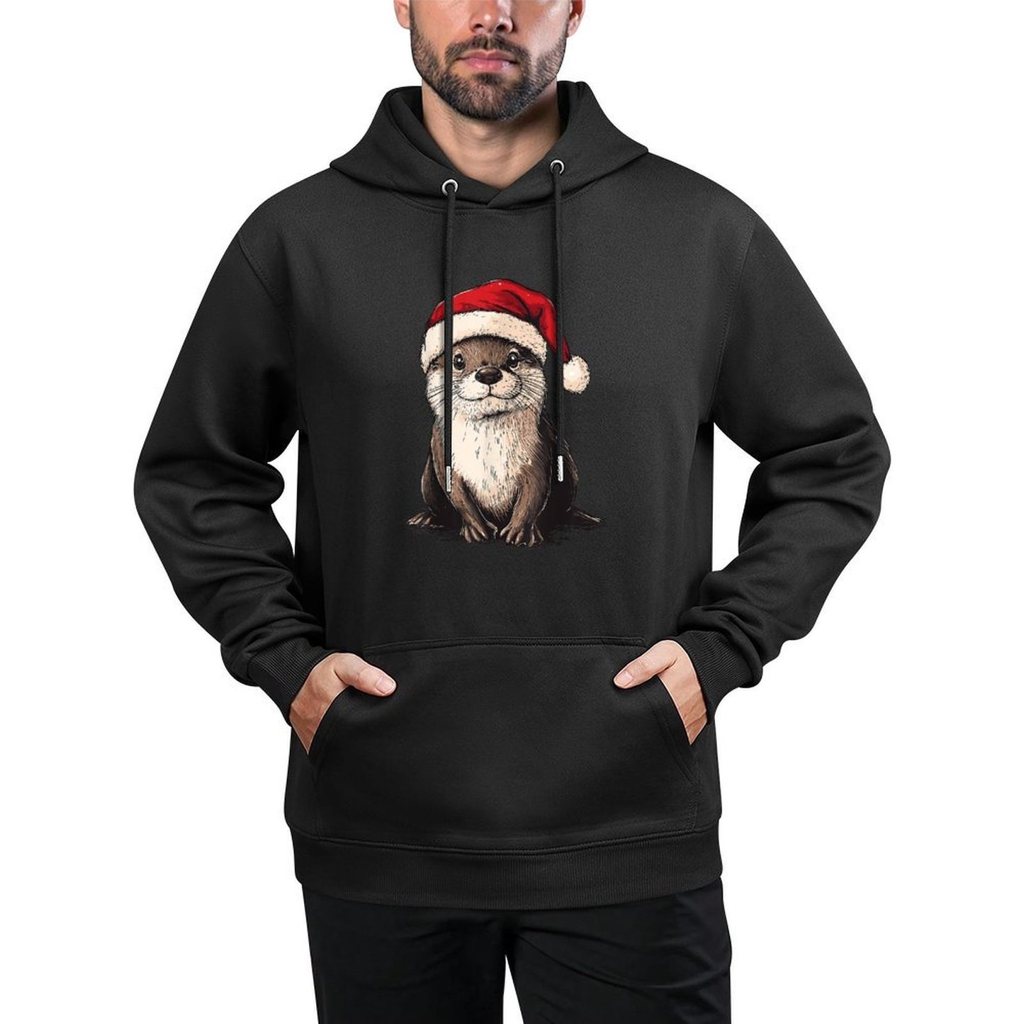Funny Otter Santa Hat Xmas Otter Lovers Christmas Pajama Shape Retention Hoodie