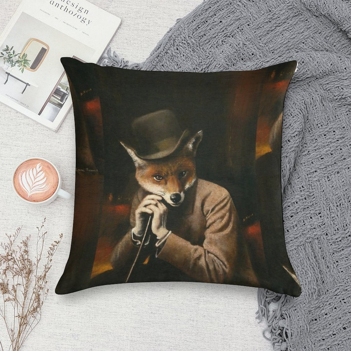 Edwardian Gentleman Fox Soft Multiple Sizes Throw Pillow