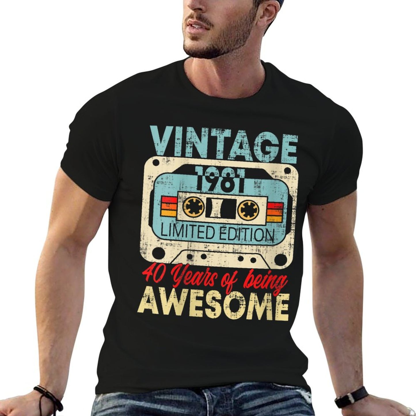 Womens Vintage 1981 Cassette Tape 40 Awesome 40th Birthday Gift  Heathered Texture T-Shirt