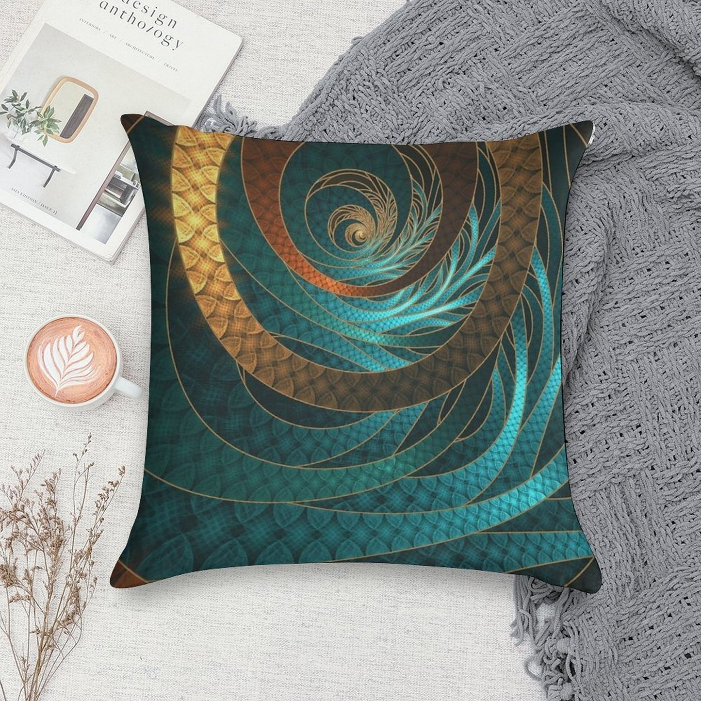 Beautiful Corded Leather Turquoise Fractal Bangles Soft Durable Construction Throw Pillow