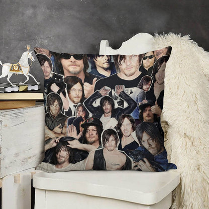 Norman Reedus Collage Linen Throw Pillow Cover