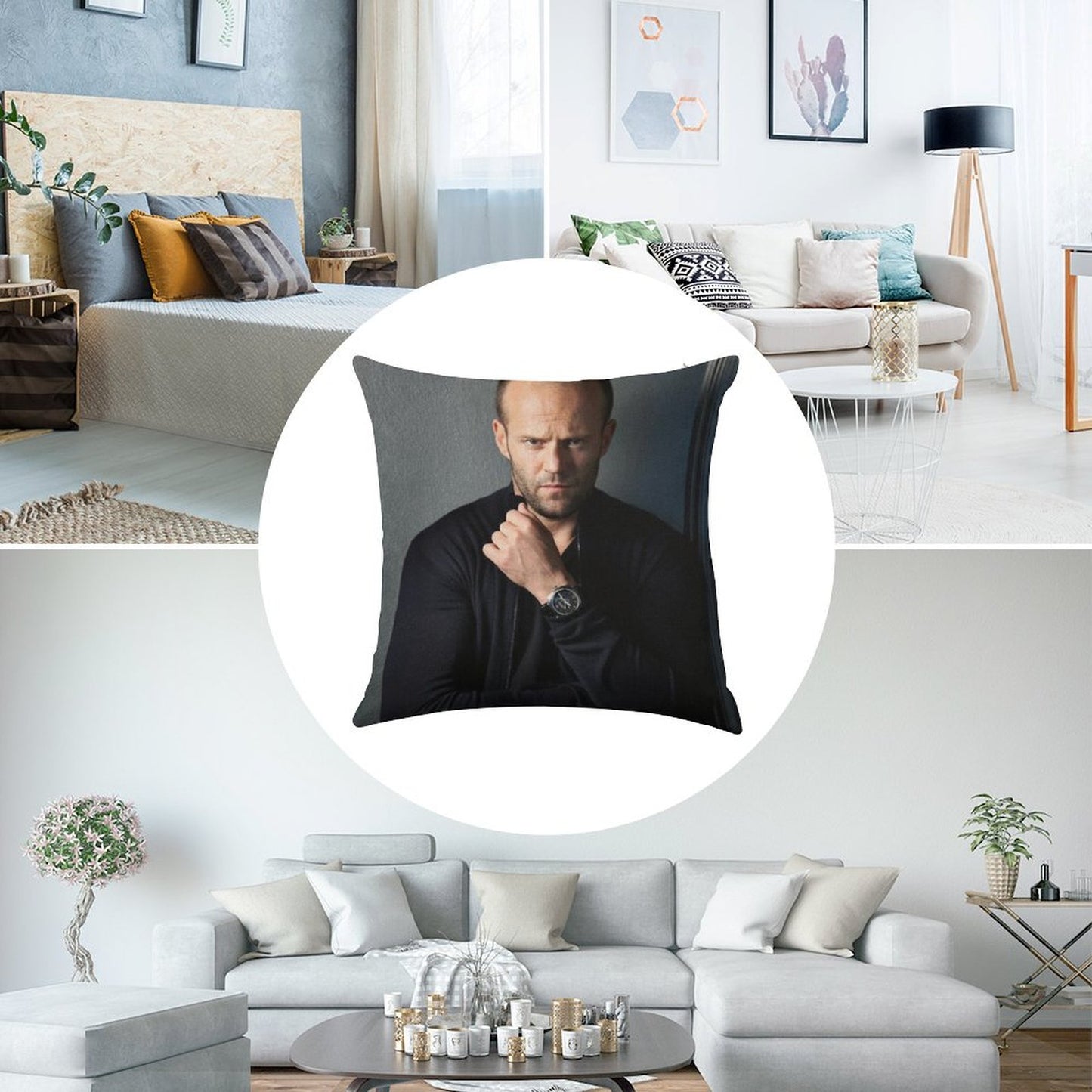 Jason Statham Linen Throw Pillow Cover