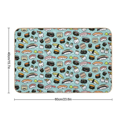 Cute Sushi Pattern  Kawaii Sushi Characters Bath Mat