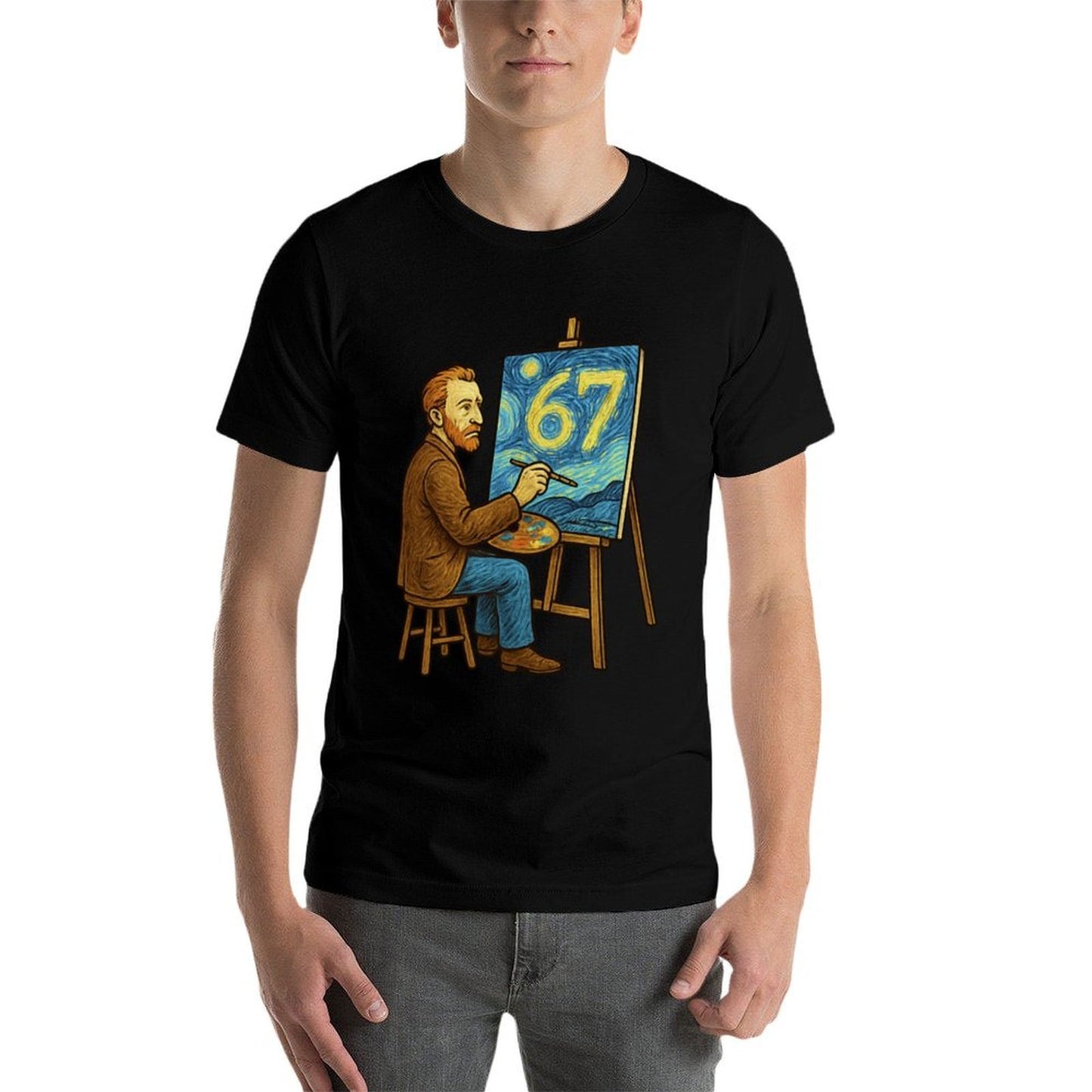 Van Gogh Starry Night 6 7 Funny 67 Meme for Art History Fans  Oversized Silhouette T-Shirt