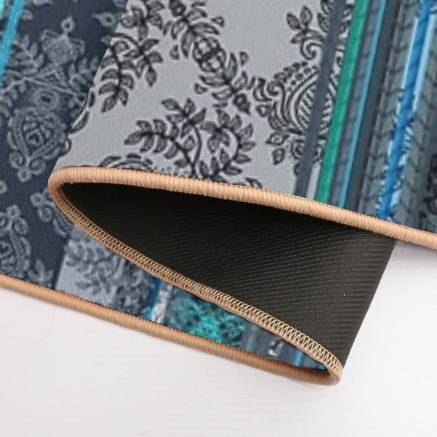 Teal, Aqua & Grey Vintage Bohemian Wallpaper Bath Mat