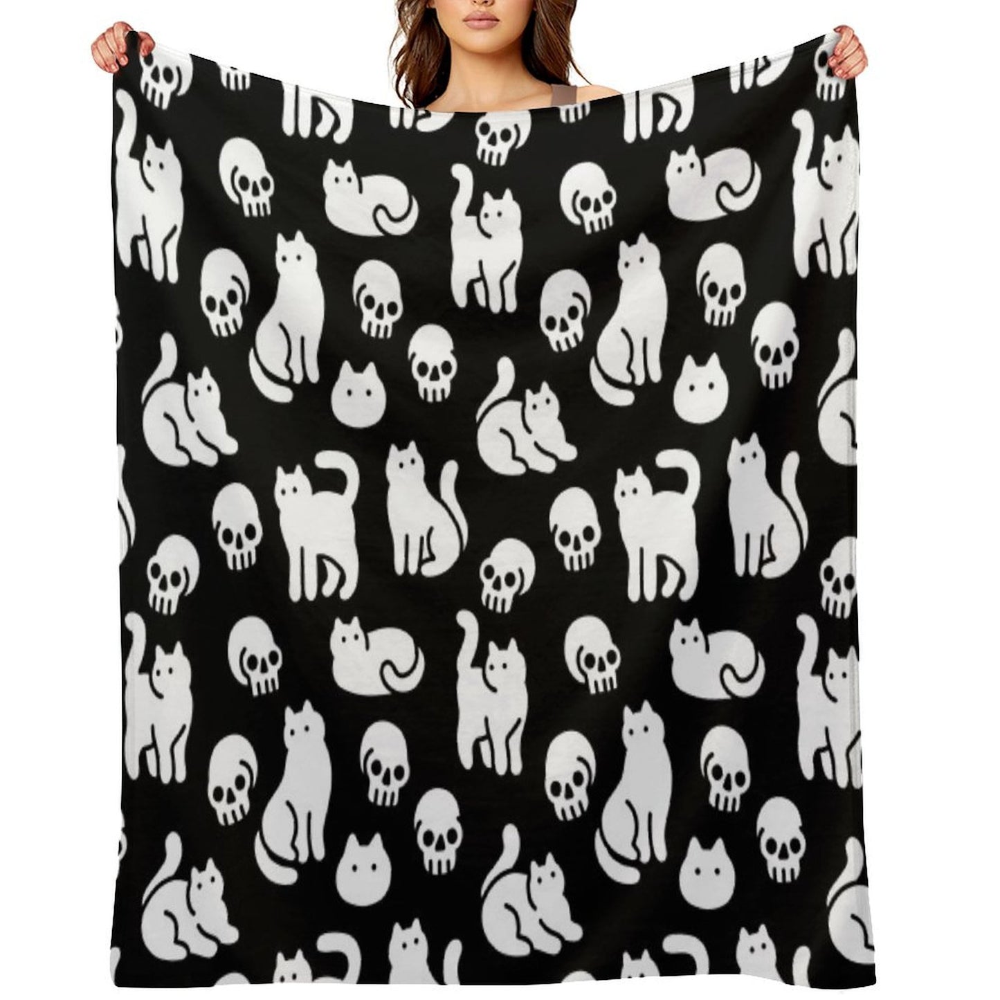 Cats And Skulls Pattern Throw Blanket