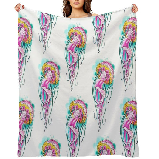 Floral Jellyfish Watercolour Throw Blanket