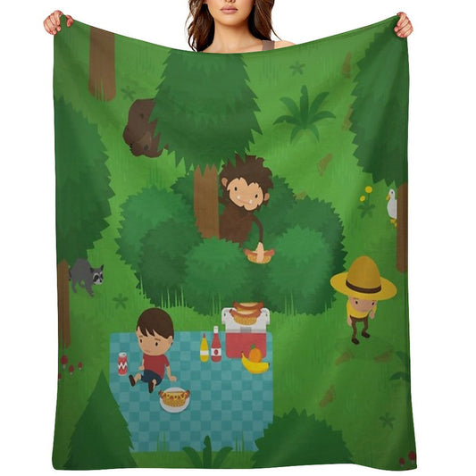 Sneaky Sasquatch Picnic Throw Blanket